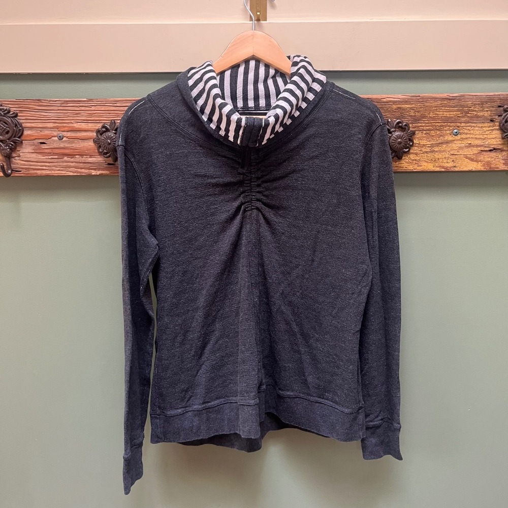Lululemon Reversible Cowl Neck Pullover Grey Striped Ruched Thumbhole Top